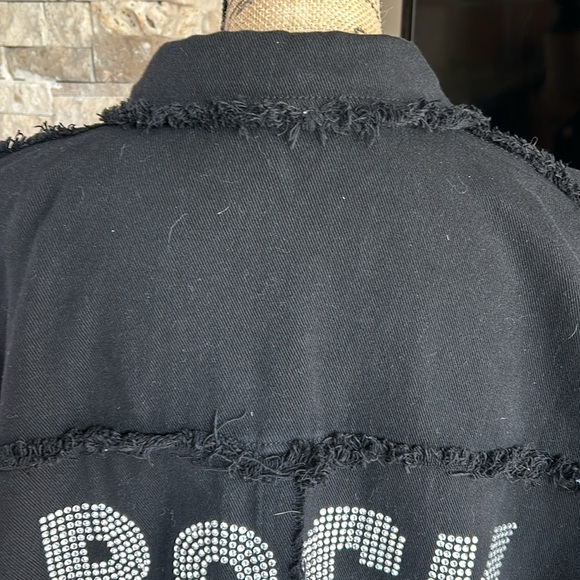 Blue B Collection black Rock & Roll sequins snap closure jean jacket raw edge - Picture 8 of 16